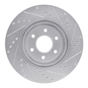 Nissan Pathfinder Brake Rotor (1) - Front Left - R1 Concepts - Drilled & Slotted - Silver - `08-`11